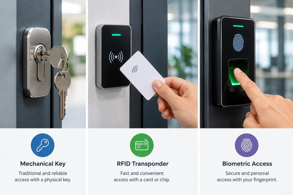 Vergleich mechanische, elektronische und biometrische Zutrittskontrolle