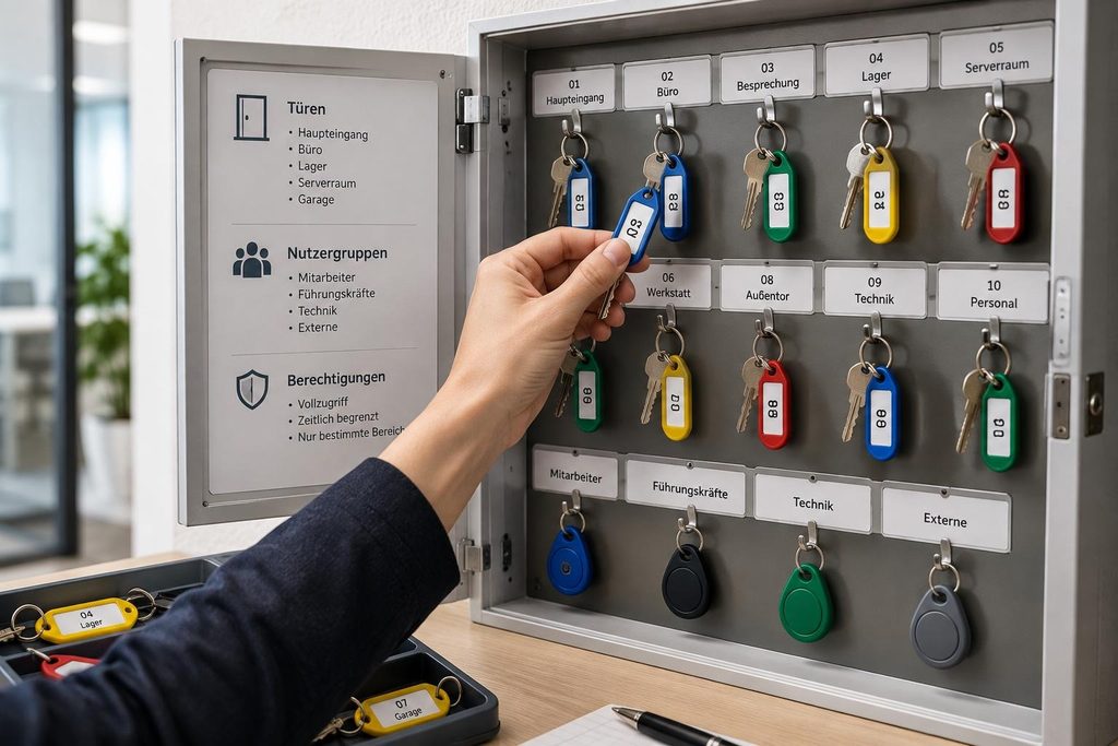 Nummerierte Schlüssel im Schlüsselschrank für Schließplan