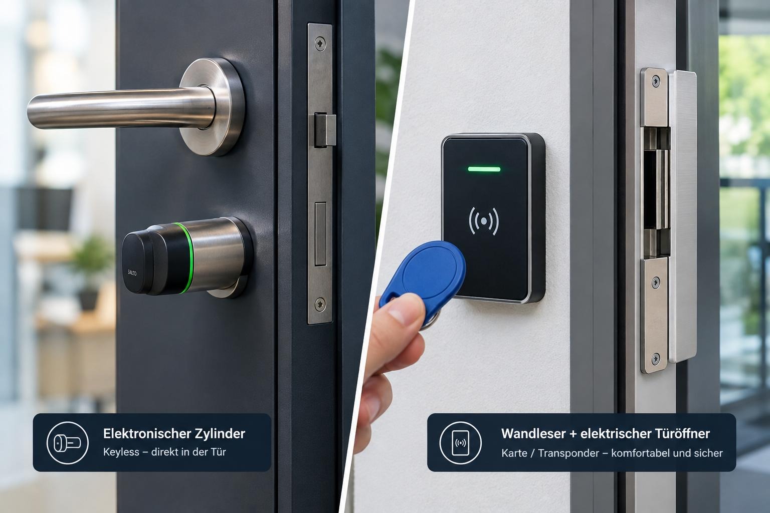 Elektronischer Türzylinder und Wandleser im Vergleich